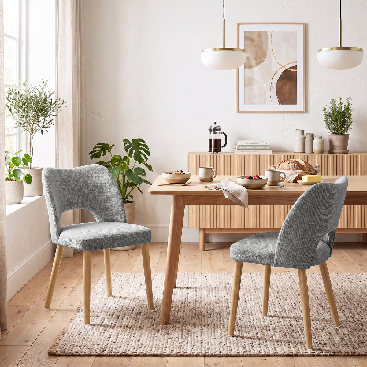 HOMCOM Dining Chairs Set Upholstered Kitchen Chenille Tool Free Assembly Rubberwood Legs, Grey