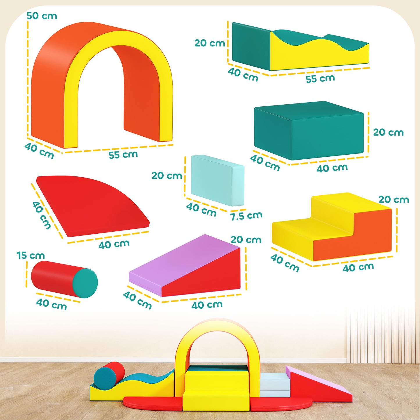 AIYAPLAY Kids Soft Play Set, 10PCs PU Leather Foam Climbing Blocks for Climb and Crawl, Educational Toys for Motor Development