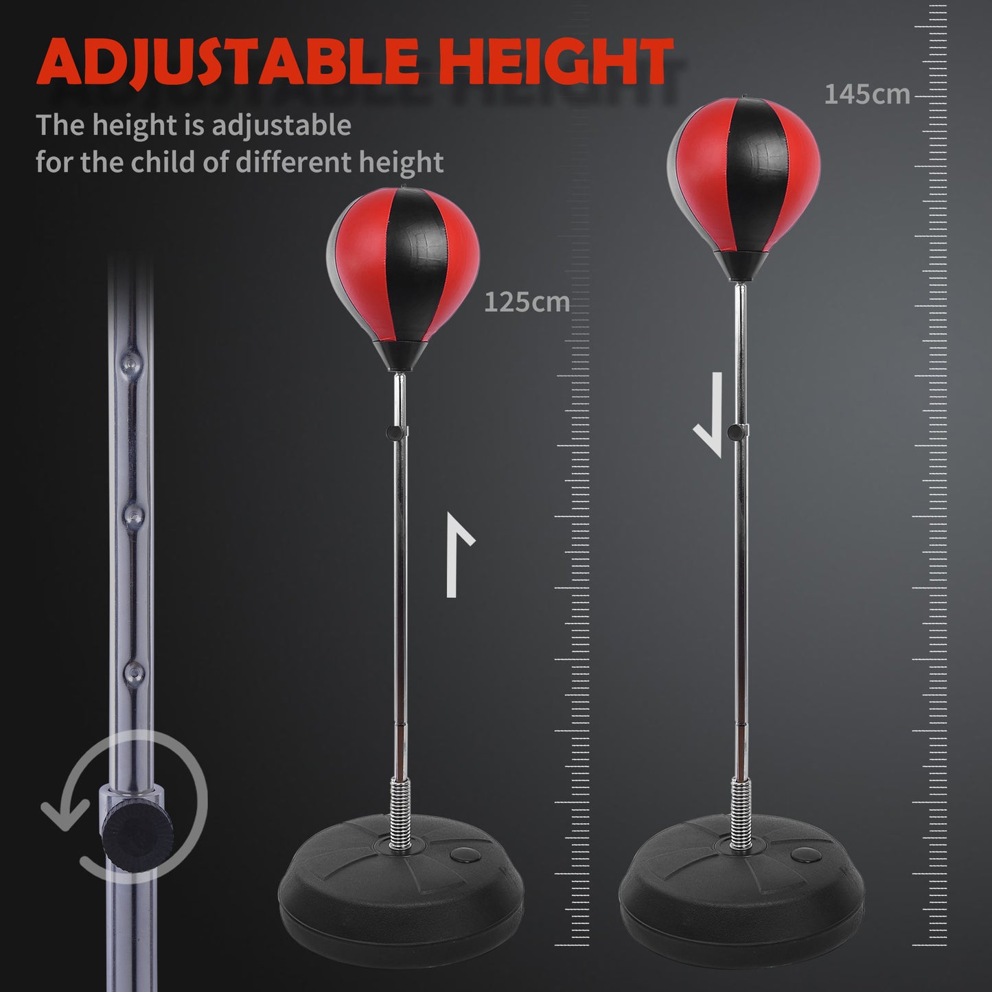 HOMCOM Training Boxing Punch Ball Set 125-145H x Î¦43cm with Gloves Air Pump, 4-Position Adjustable Height Freestanding Boxing Speed Ball for Teenagers Exercise Training