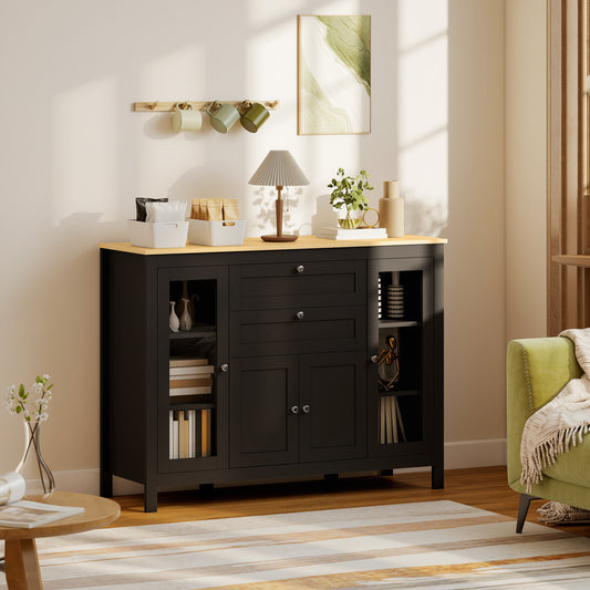 HOMCOM Sideboard storage cabinet 1 double-door cupboard 2 glass-door cupboards 2 drawers adjustable shelf 120x40x90cm black