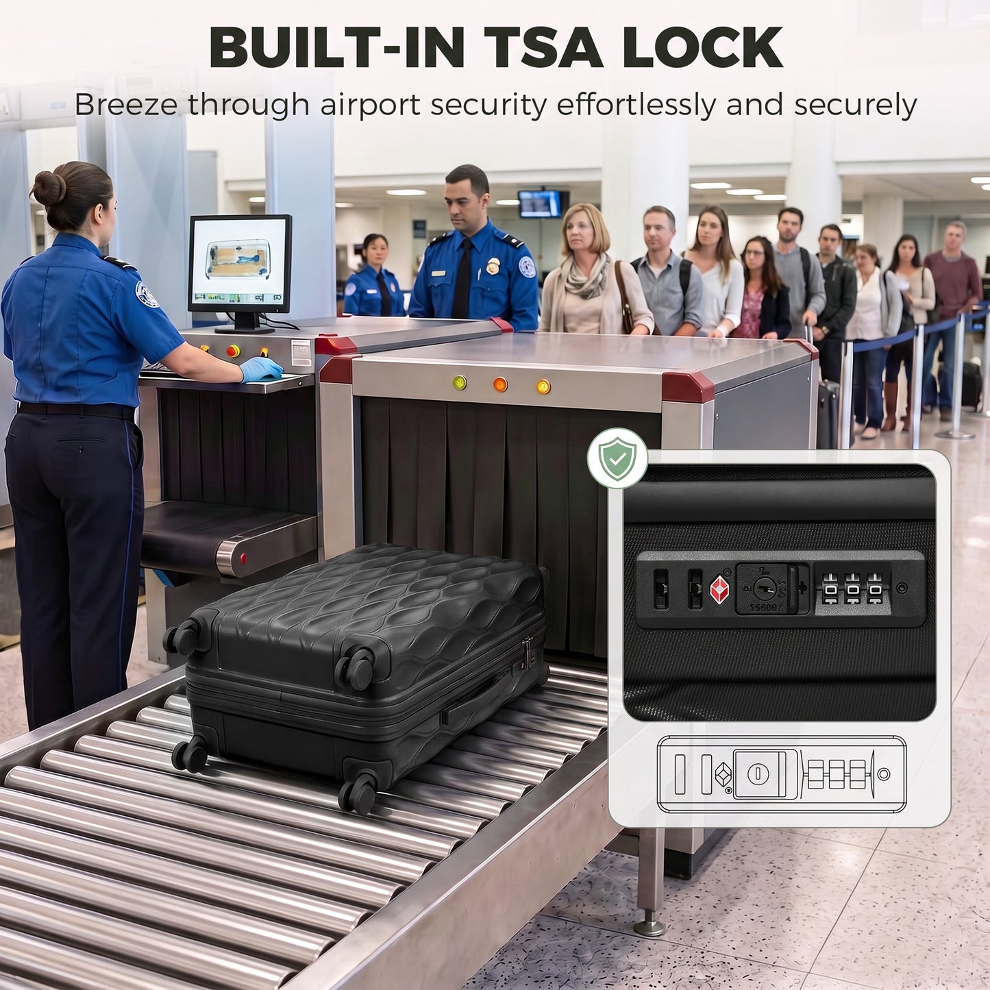 HOMCOM 56cm 41L Suitcase, Lightweight ABS Hard Shell Carry On Luggage with TSA Lock, Spinner Wheels, Telescopic Handle, Black