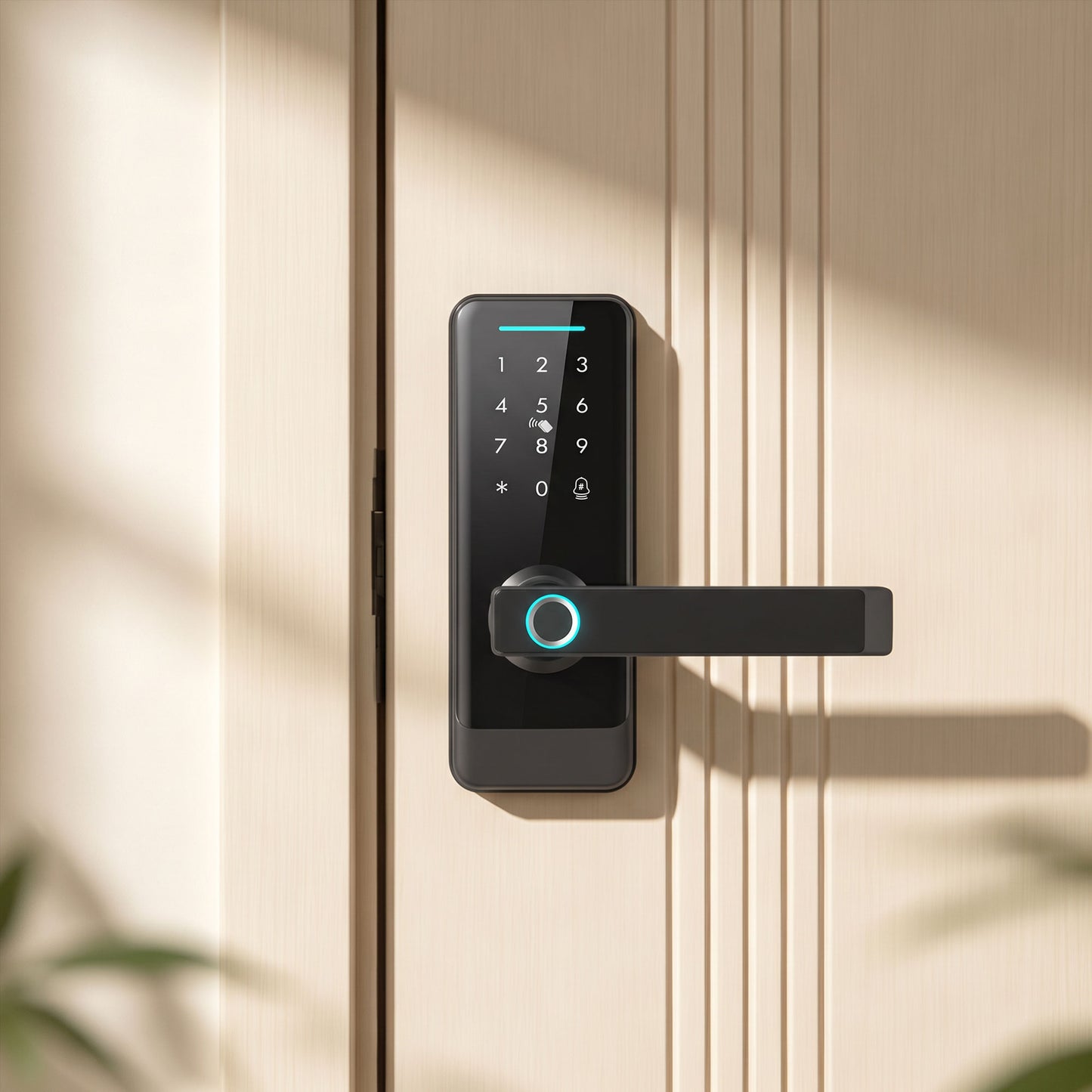 HOMCOM Smart Door Lock, 5-in-1 (Fingerprint/Passcode/Bluetooth APP/NFC Card/Key), Built-in Doorbell, Keyless Electronic Lock