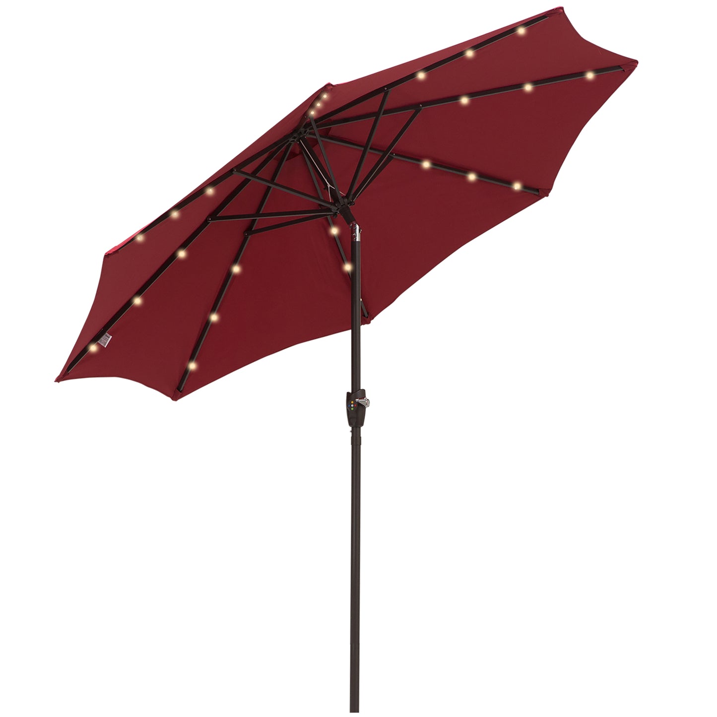 Outsunny Î¦2.7m Garden 24 LED Light Parasol Solar Outdoor Tilt Sun Umbrella Patio Club Party Event Manual Sun Shade w/ Hand Crank and 8 Ribs, Red