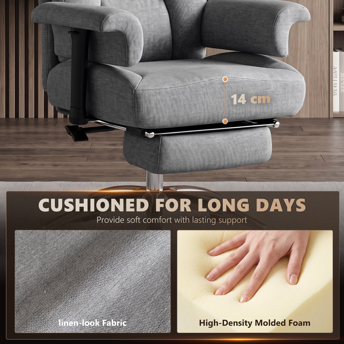 HOMCOM 250 kg Big and Tall Massage Office Chair with Heat, High Back, Height Adjustable Linen Executive Desk Chair, Grey