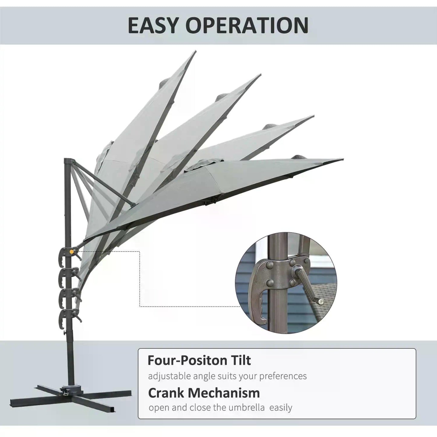 Outsunny 3(m) Offset Parasol Cantilever Hanging Umbrella 360Â° Rotation w/ Base Dark Grey