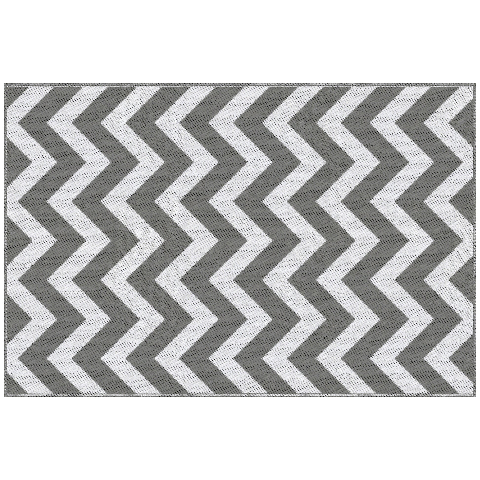 Outsunny 121 x 182 cm(4x6ft) Outdoor Rug Reversible Mat Plastic Straw Rug Portable RV Camping Mat for Garden Deck Picnic Indoor, Light Grey & White