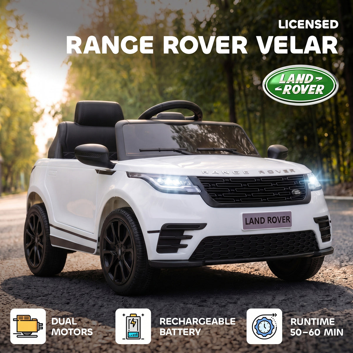 AIYAPLAY Range Rover Velar Licensed 12V Electric Car for Kids with Remote, 4-Wheel Suspension, Slow Start for 2-4 Years, White
