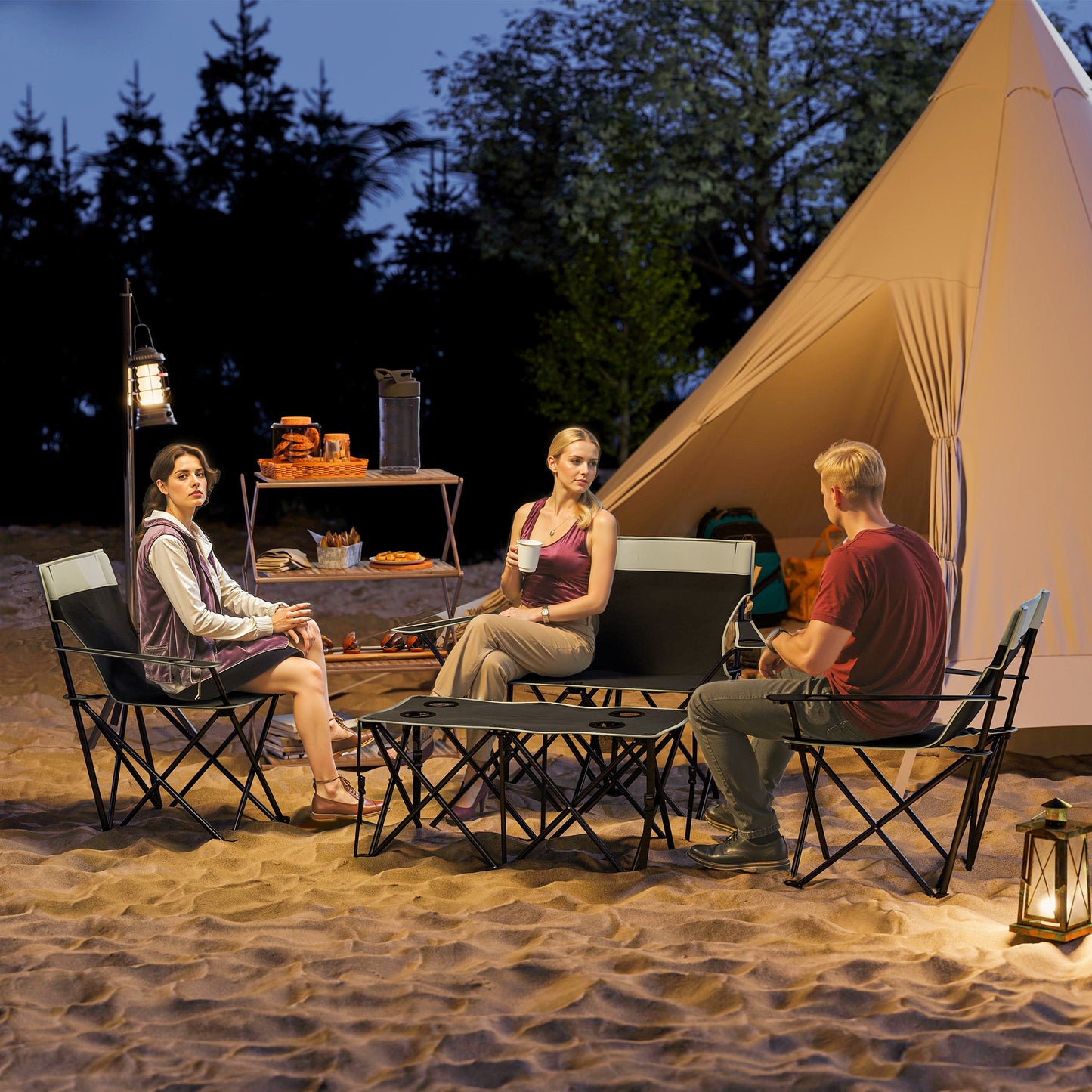 Outsunny Four-Piece Portable Picnic Table Set - Grey