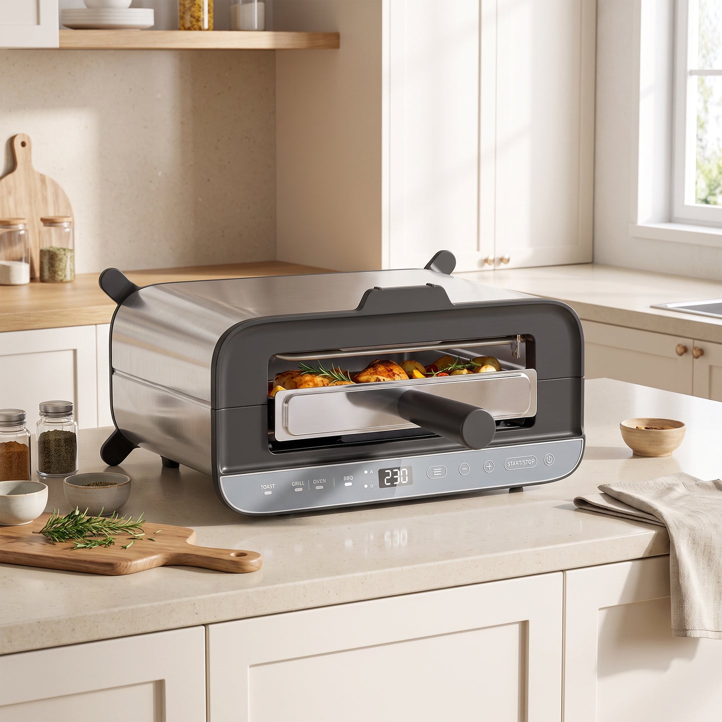 HOMCOM 3-in-1 Electric Mini Oven, Long Slot Toaster and Tabletop Grill, with LED Display, 60 Min Timer, Stainless Steel, 1700W