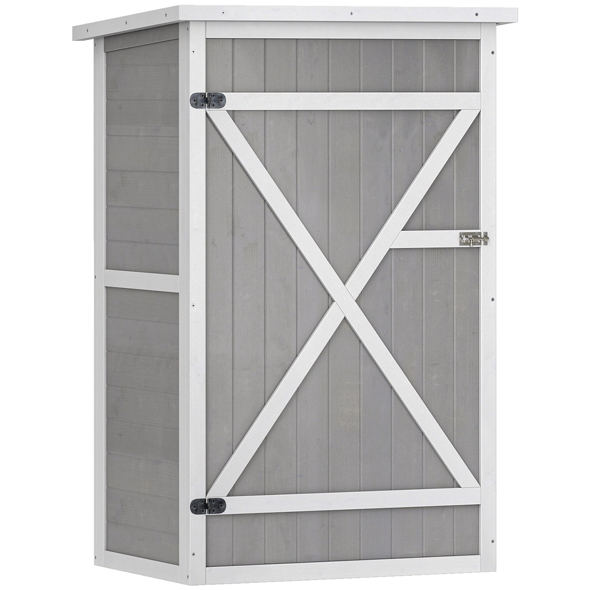 Outsunny Wooden Small Shed, 75L x 56W x115H cm Garden Storage Shed with Shelves and Bolt Latch, Grey
