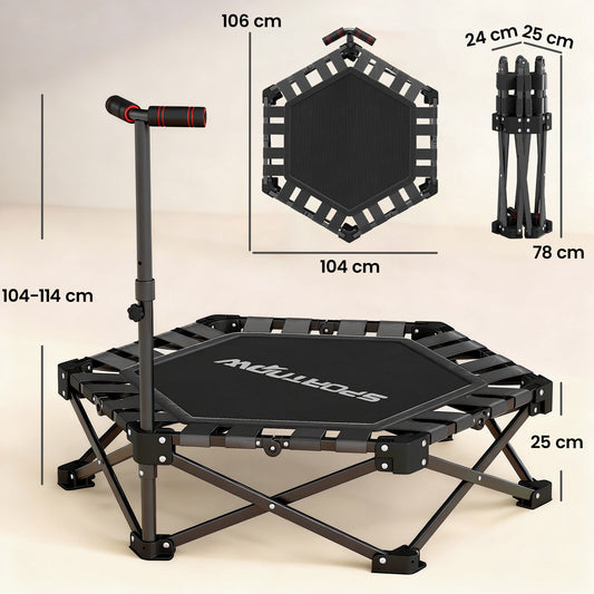 SPORTNOW 42" Foldable Mini Trampoline, One-Step Fold & Open, Rebounder Trampoline with 3-Level Adjustable Handle for Adults