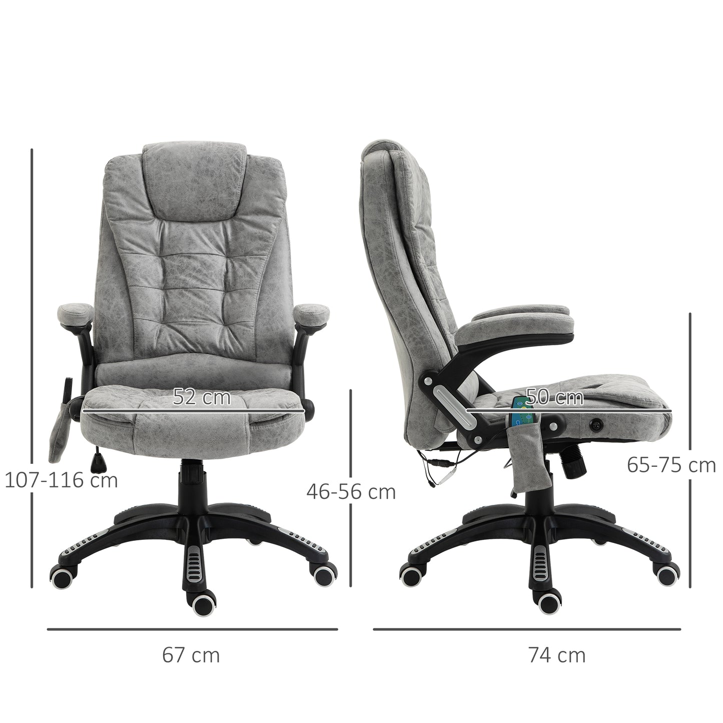 Vinsetto Massage Recliner Chair Heated Office Chair with Six Massage Points Microfiber Cloth 360Â° Swivel Wheels Grey