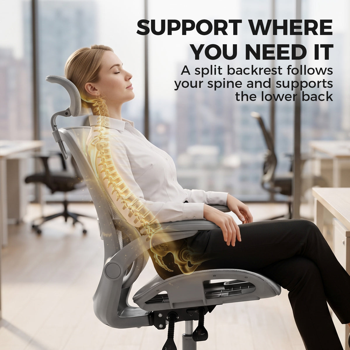 HOMCOM Ergonomic Office Chair with Adaptive Lumbar Support, Reclining Mesh Desk Chair with 2D Headrest, Flip-Up Arms, Grey
