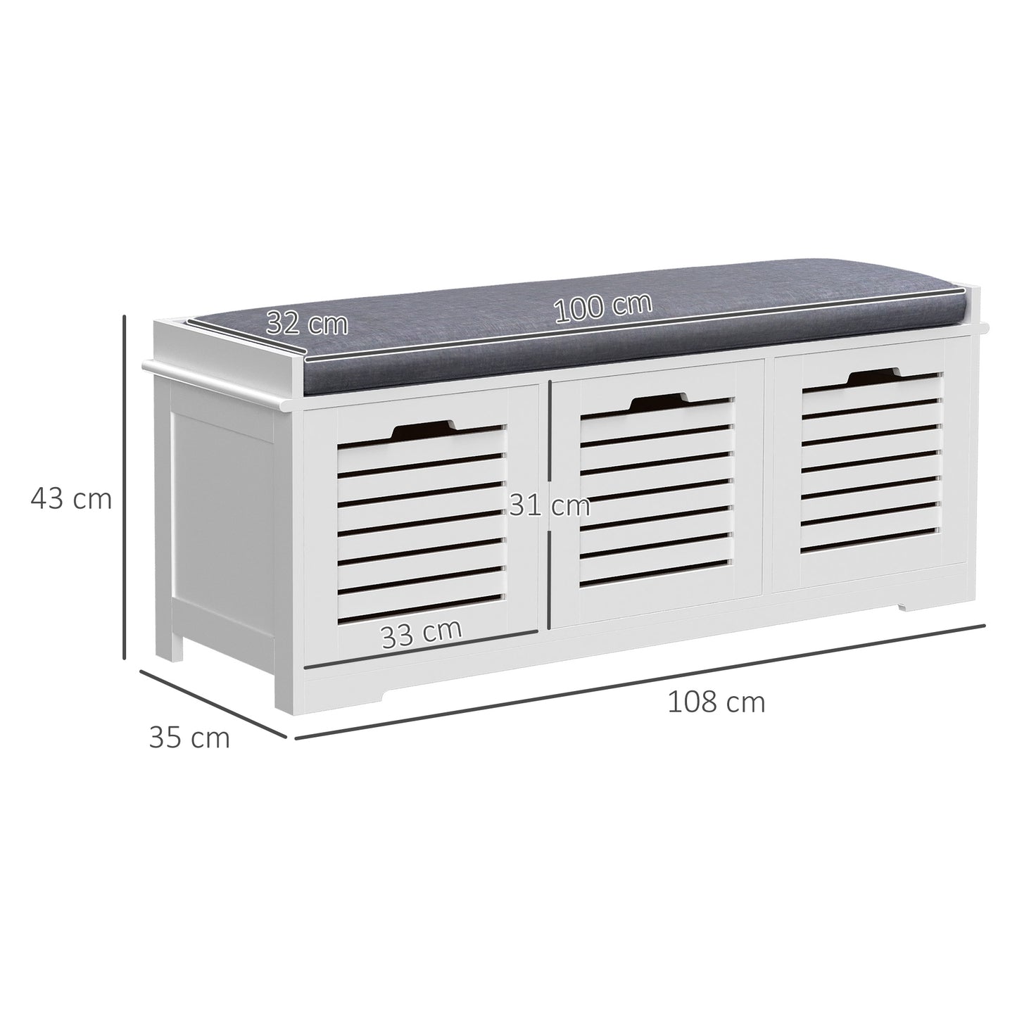 HOMCOM 3-Drawer Shoe Storage Bench - White