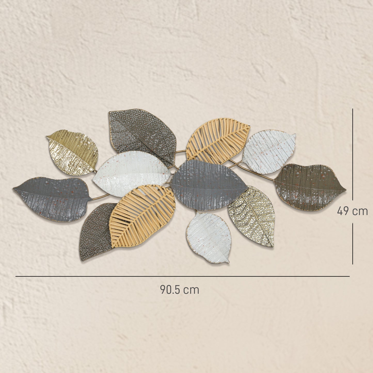 HOMCOM Metal Wall Art, Modern Hanging Wall Decor with Unique Leaf Design for Living Room Bedroom Entryway