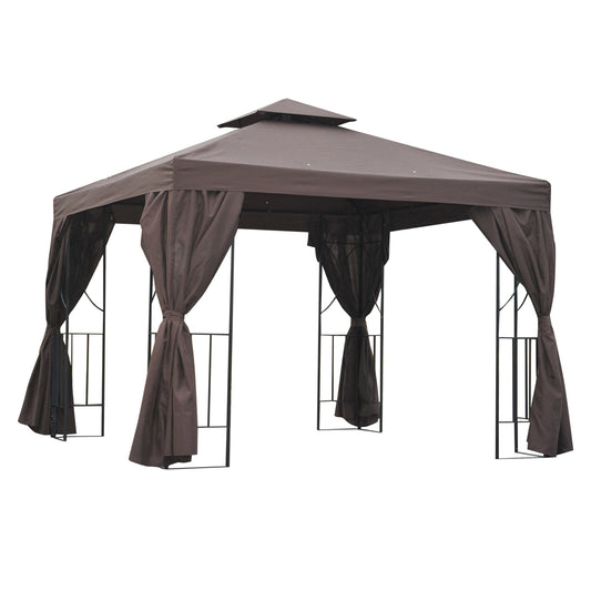 Outsunny 3 x 3 m Garden Gazebo DoubleÂ Roof Marquee Patio Wedding Party Tent Canopy Shelter with Sidewalls (Brown)