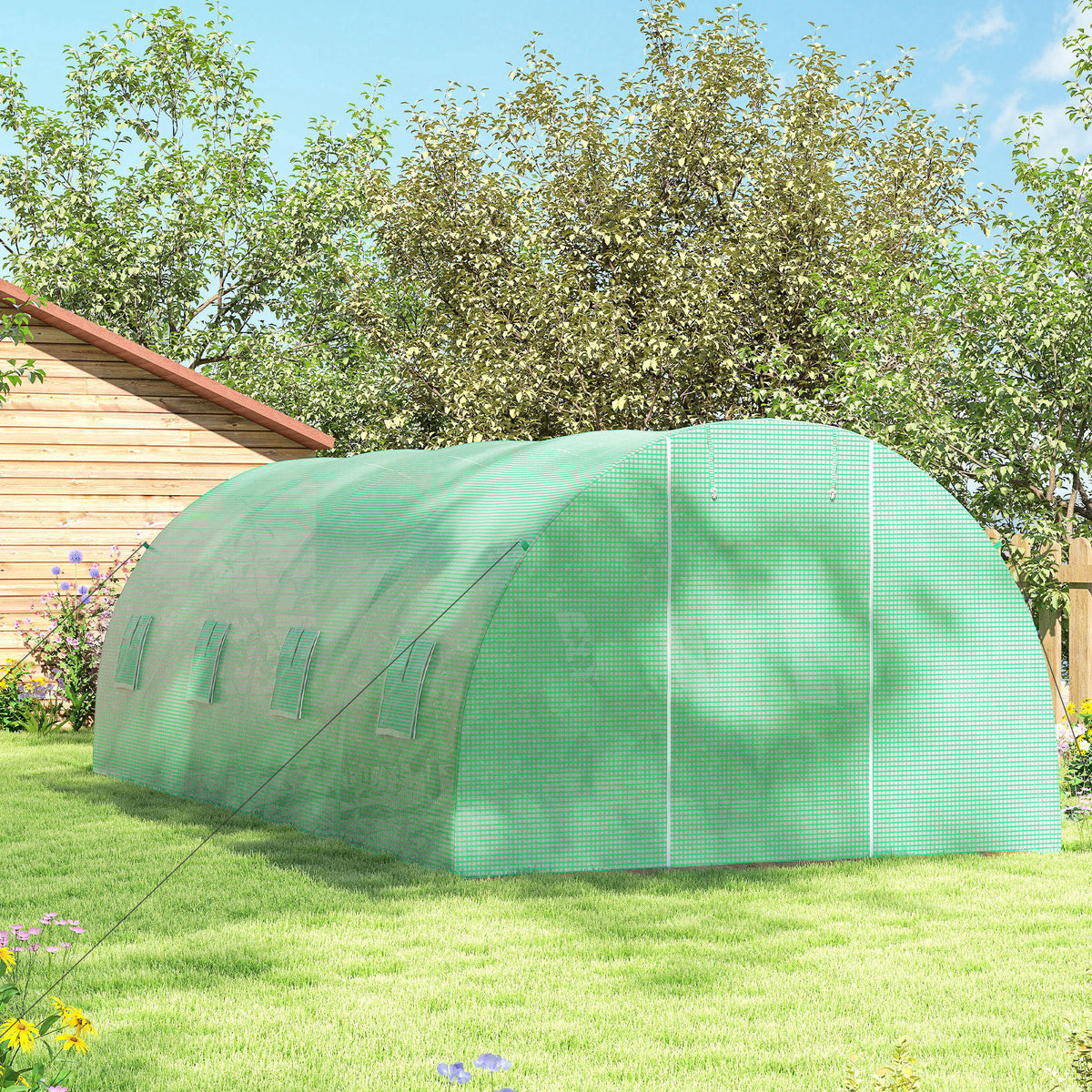 Outsunny 6 x 3 m Walk-in Polytunnel Greenhouse, Zipped Roll-Up Door, 8 Mesh Windows, UV-Resistant PE Cover, Green