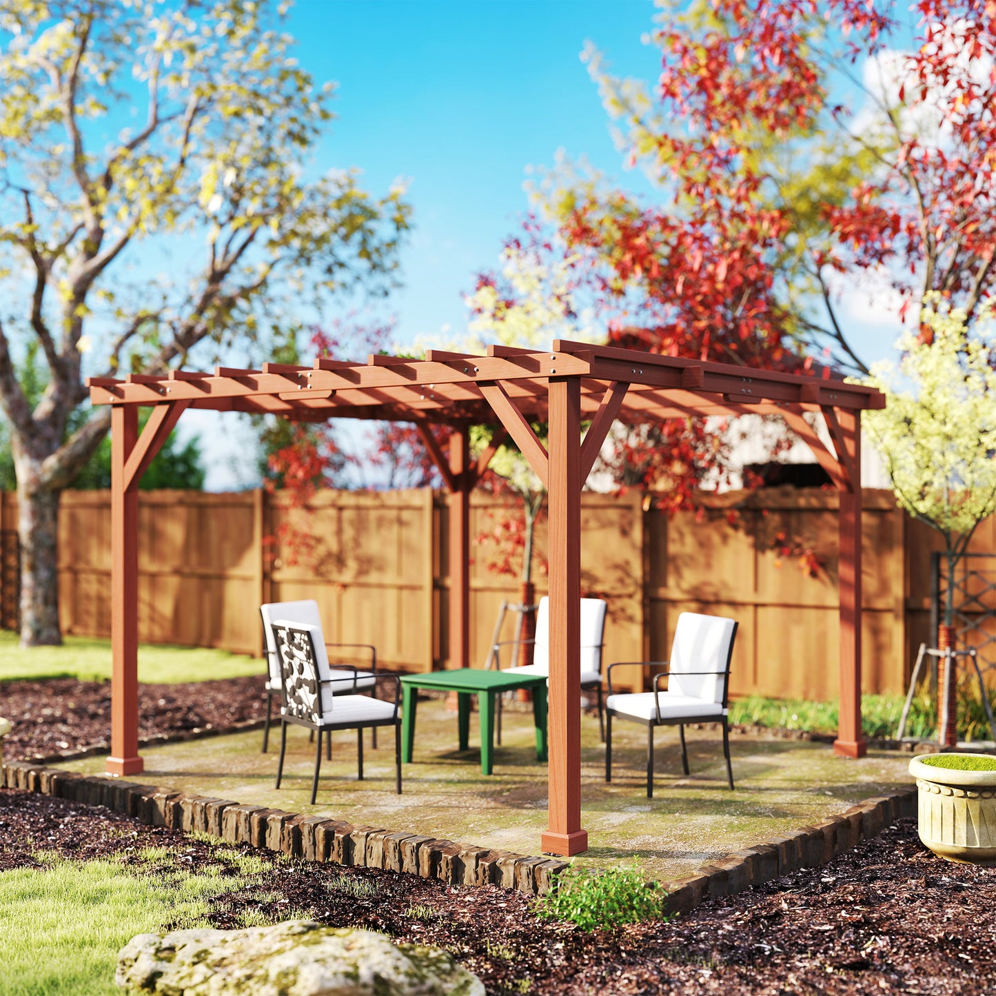 Outsunny 3.3 x 3.3 m Wooden Pergola Kit, Graden Pergola Gazebo Grape Trellis with Stable Structure for Climbing Vines, Flowers