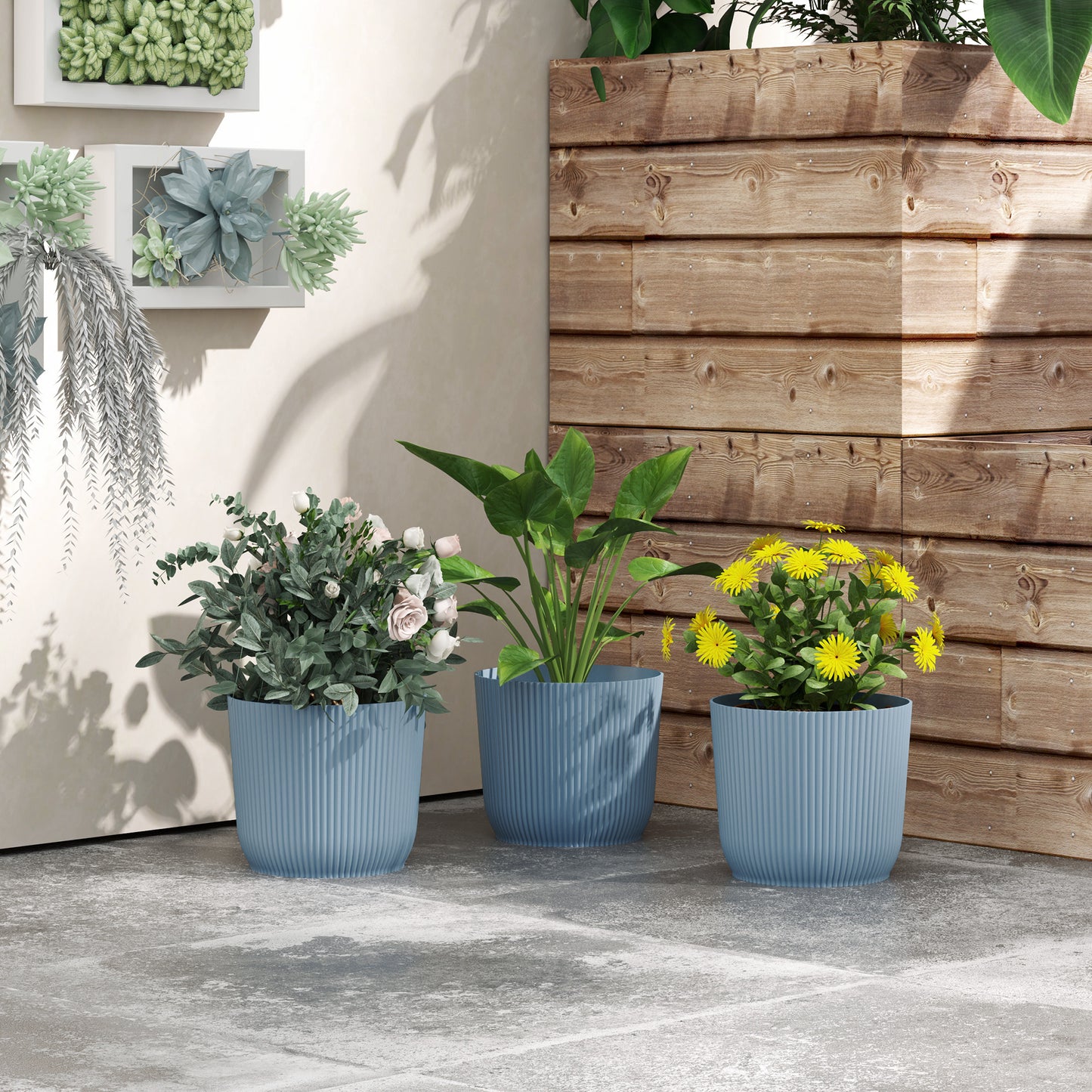Outsunny Set of Three Ð¤22cm Planters - Blue