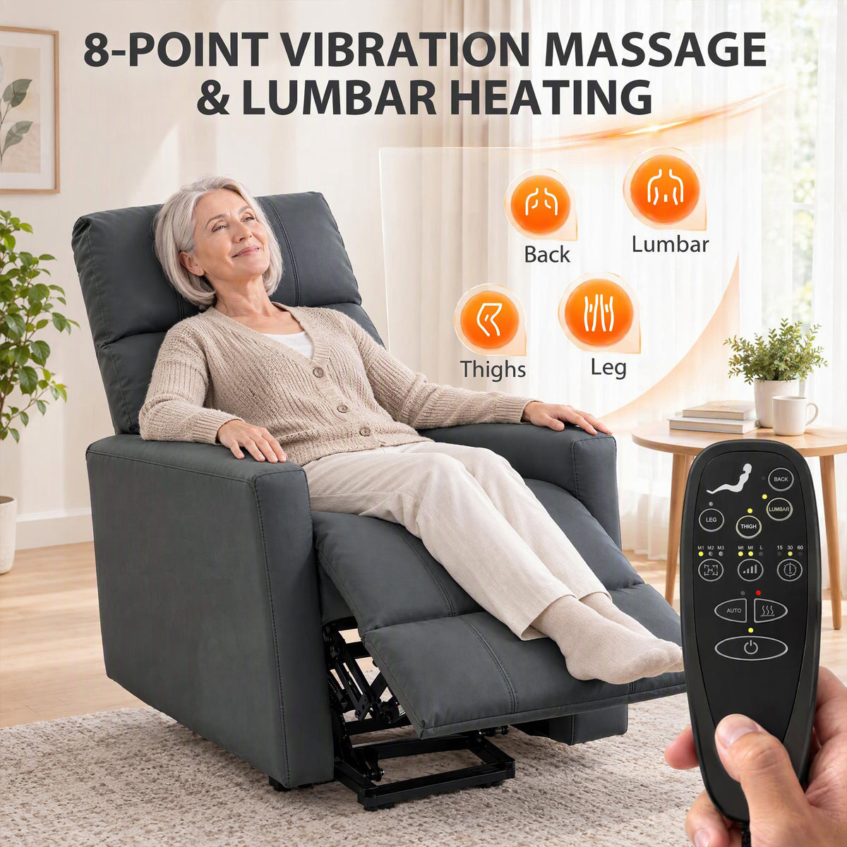 HOMCOM Riser Recliner Chair with Vibration Massage & Heat, Electric Lift Chair for Elderly, Spring Cushion, USB Port, Dark Grey