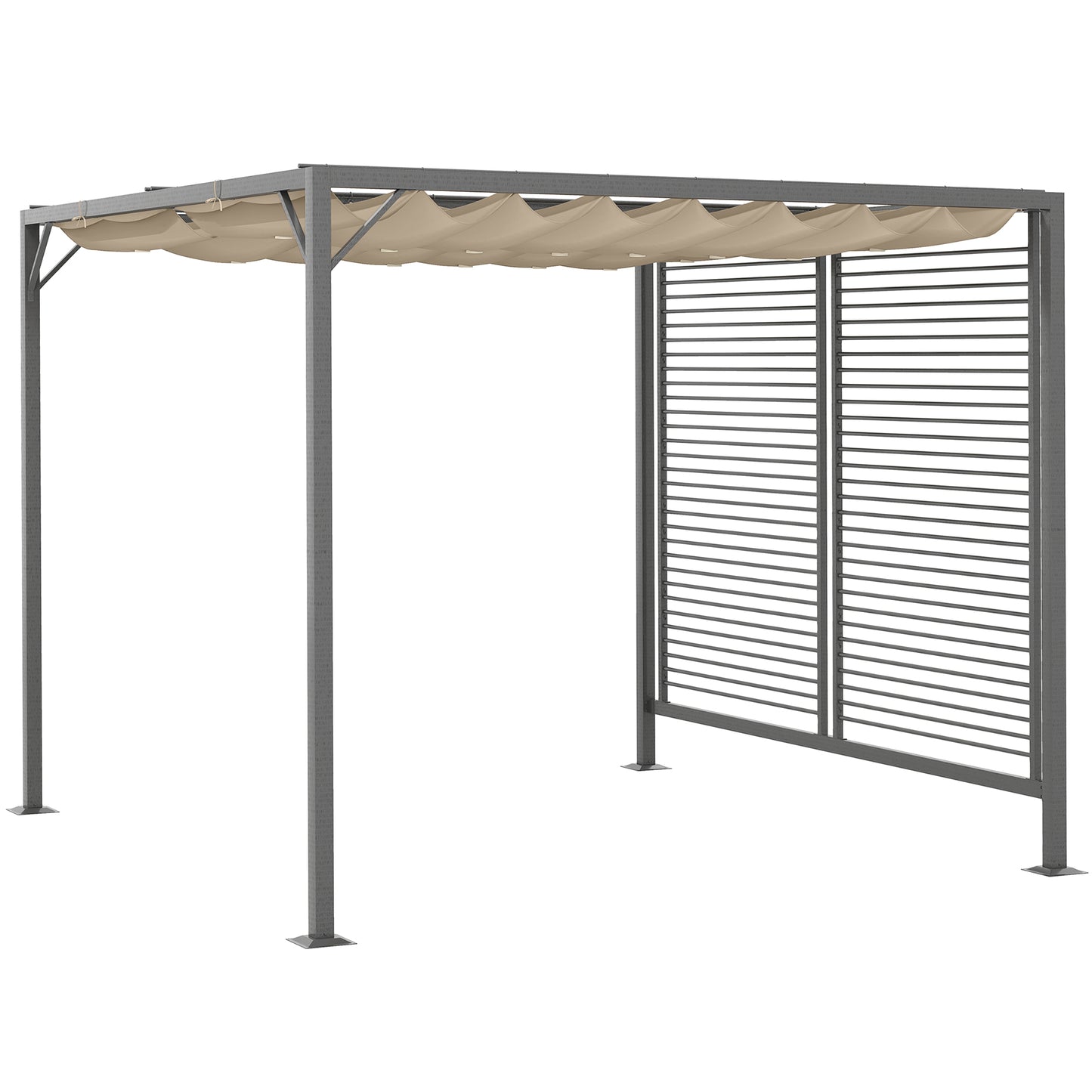Outsunny 3 x 2.8m Metal Pergola, with Retractable Fabric Roof - Beige