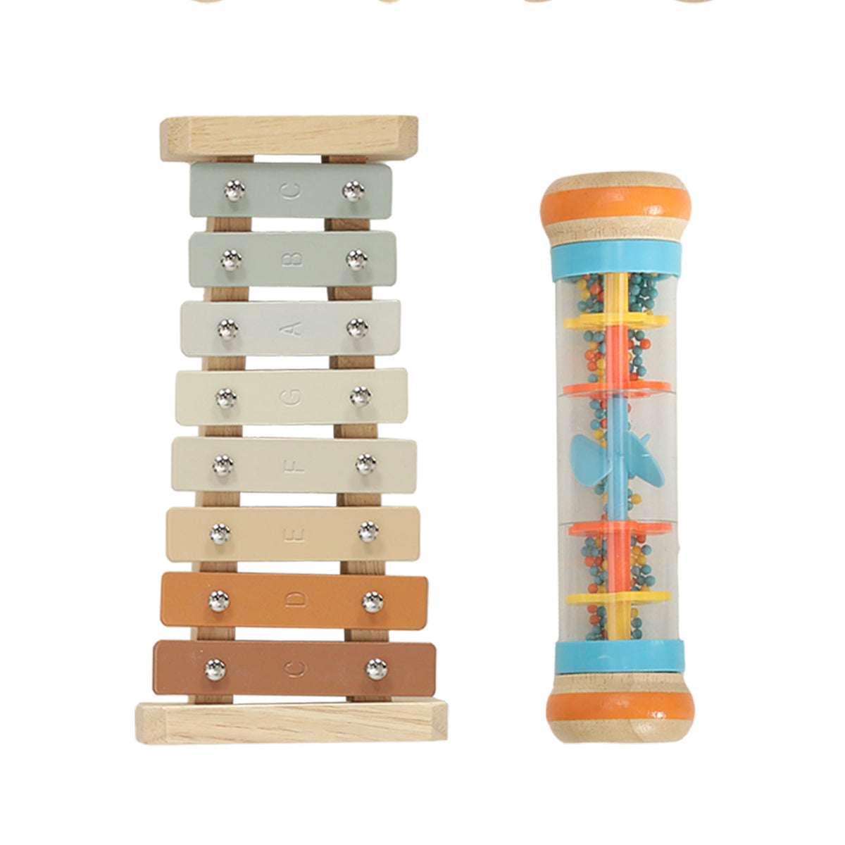 AIYAPLAY Kids Drum Kit, 14 Pieces Wooden Kids Musical Instruments Set with Tone Block, Maracas, Triangle, Xylophone for Toddlers