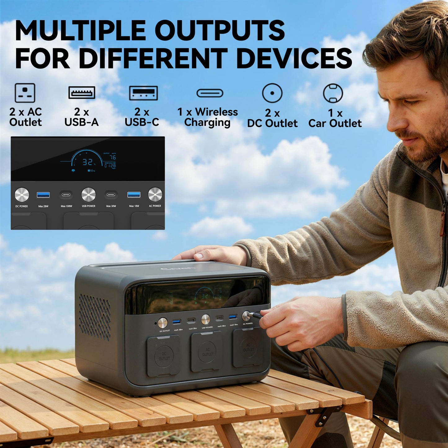 HOMCOM Portable Power Station with LiFePO4 Battery, 1.5H Fast Charge, Camping Power Pack with 600W AC/USB-A & USB-C Output