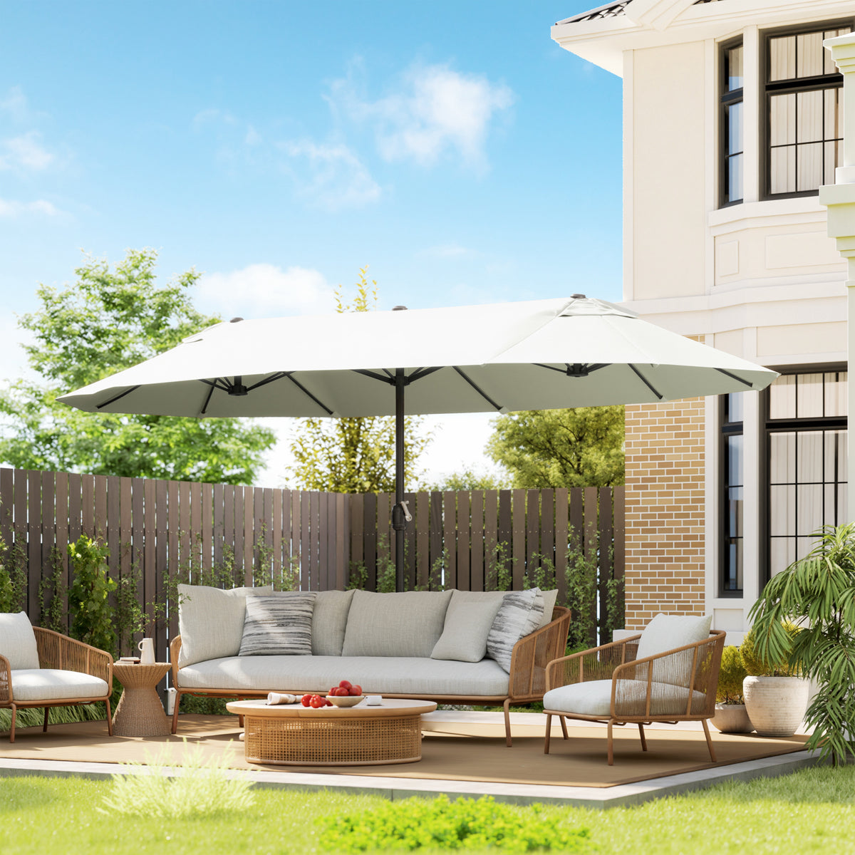 Outsunny 4.6m Double Garden Parasol - Beige