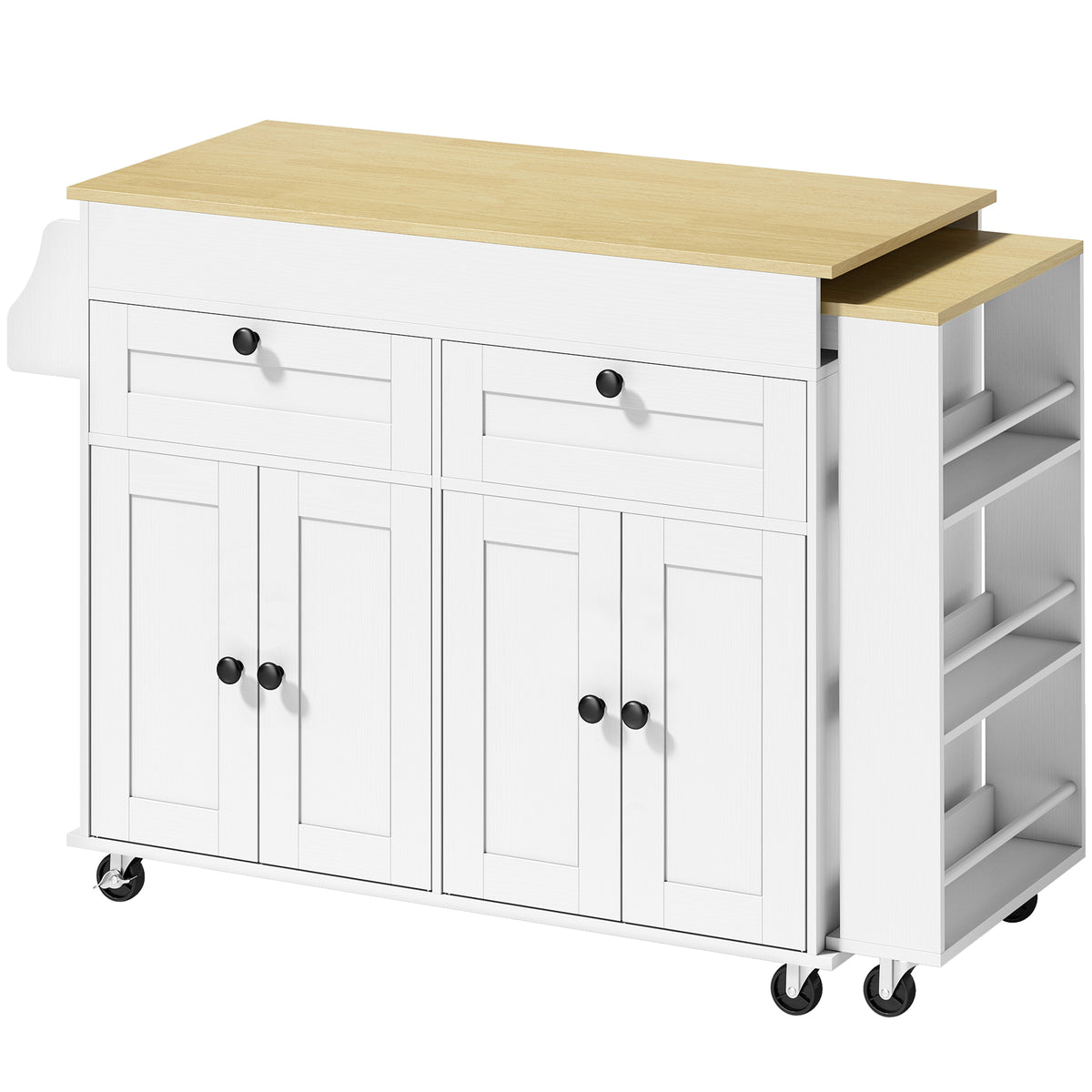 HOMCOM Rolling Kitchen with Expandable Top, Kitchen Island on Wheels with USB Ports & Power Outlets, Storage, White Default Title