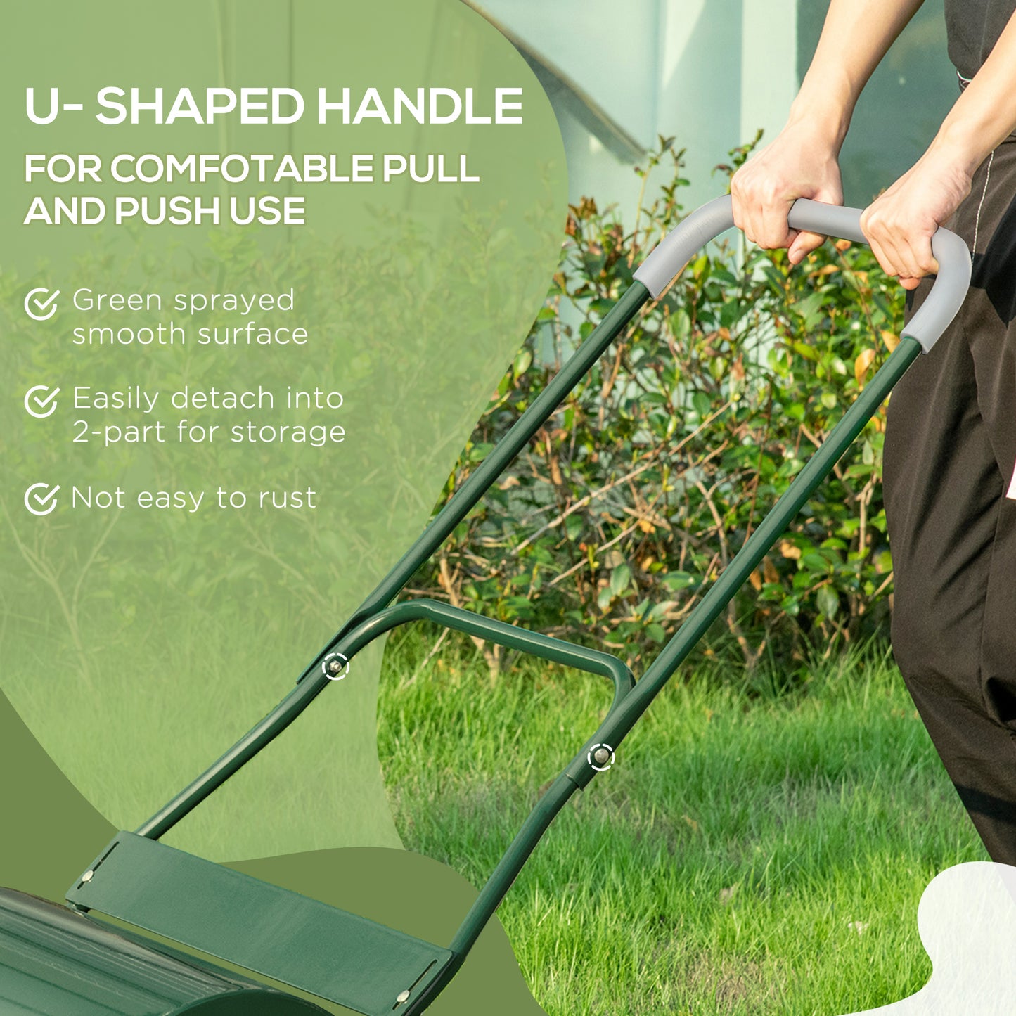 Outsunny 40L Lawn Roller Drum Scraper Bar Collapsible Handle Water or Sand Filled Î¦32cm Green