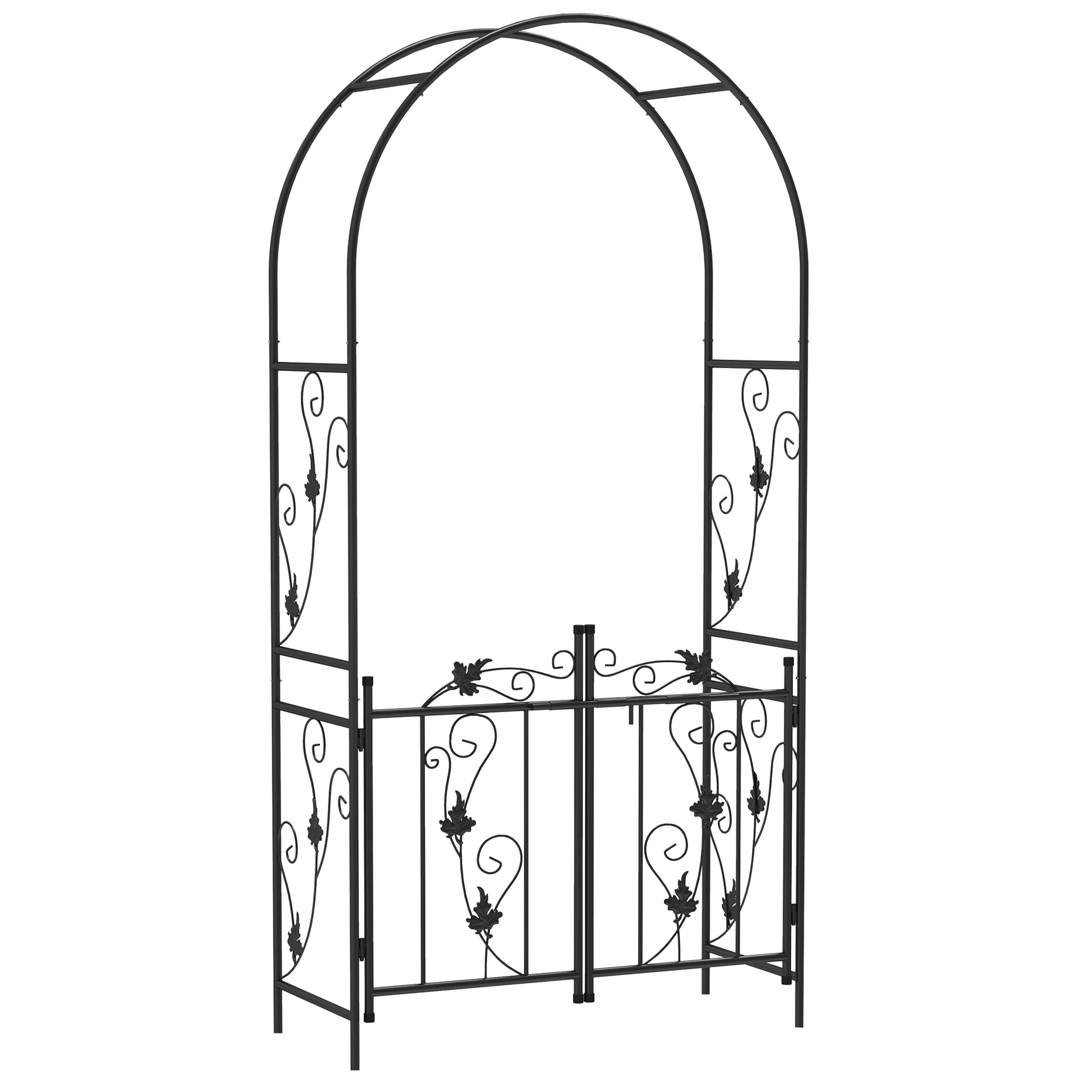 Outsunny 2.17m Steel Garden Arch with Gate, Wedding Arch for Outdoor, Garden, 107W x 45D x 217H cm Black Default Title