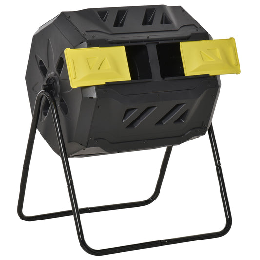 Outsunny 160L 360Â° Rotating Dual Chamber Composter - Yellow
