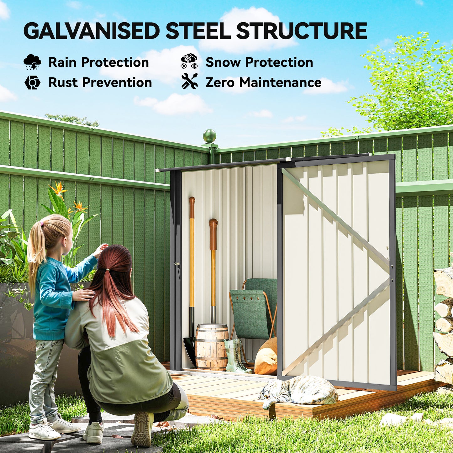 Outsunny 3.3 x 3.4ft Lean To Steel Garden Shed, with Locking Door - Dark Grey