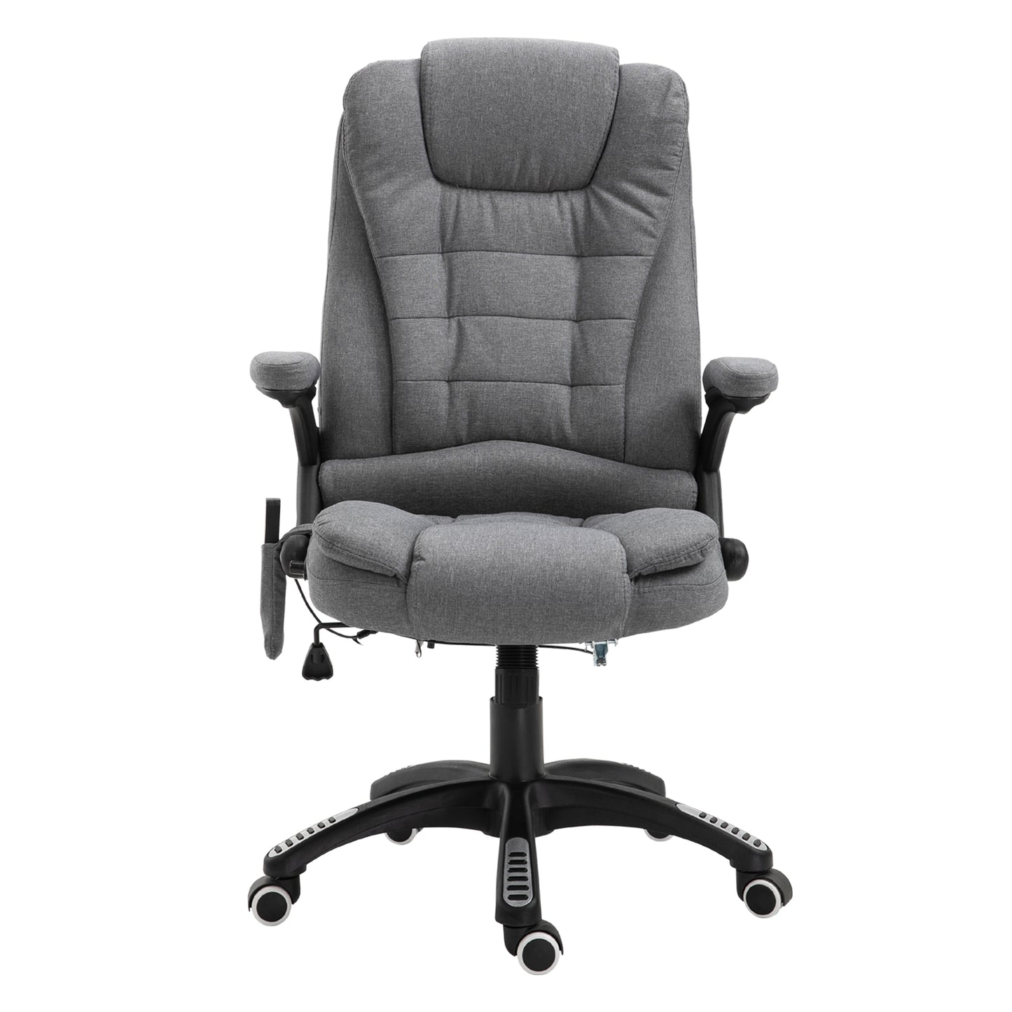 Vinsetto Massage Recliner Chair Heated Office Chair with Six Massage Points Linen-Feel Fabric 360Â° Swivel Wheels Grey