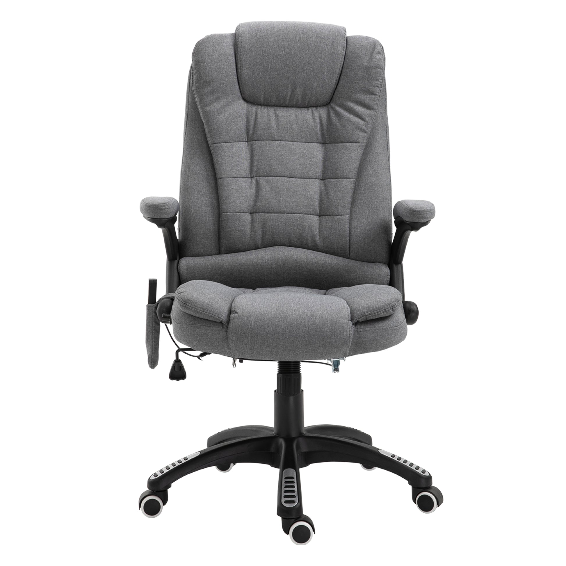 Vinsetto Massage Recliner Chair Heated Office Chair with Six Massage Points Linen-Feel Fabric 360Â° Swivel Wheels Grey