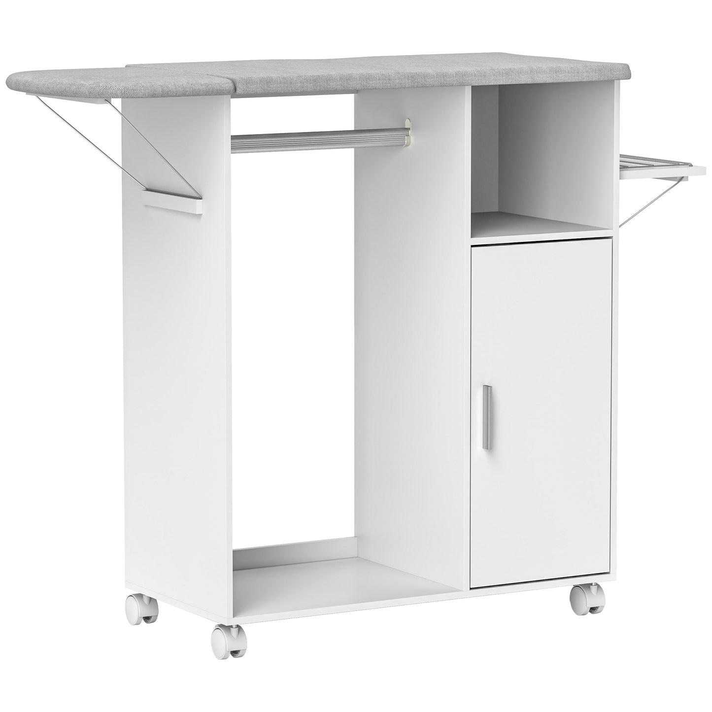 HOMCOM Rolling Ironing Board Cabinet, Foldable Ironing Station with Storage, Wheels for Home, Laundry Room, White Default Title
