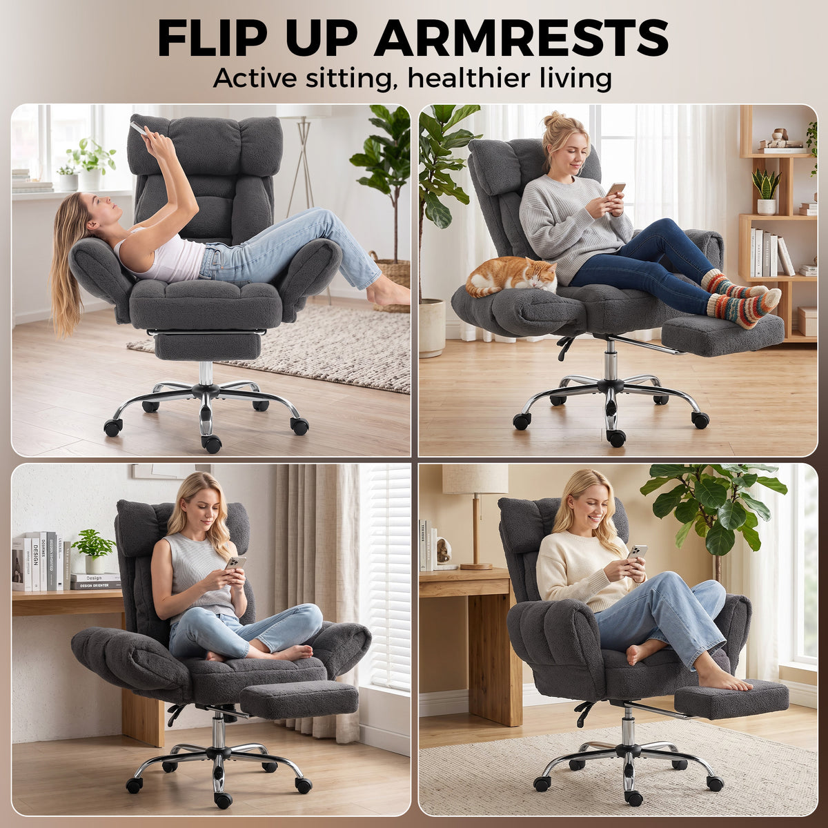 HOMCOM Criss Cross Office Chair with Flip-Up Armrests, Reclining Desk Chair with Wide Seat, Footrest, Wheels, Dark Grey