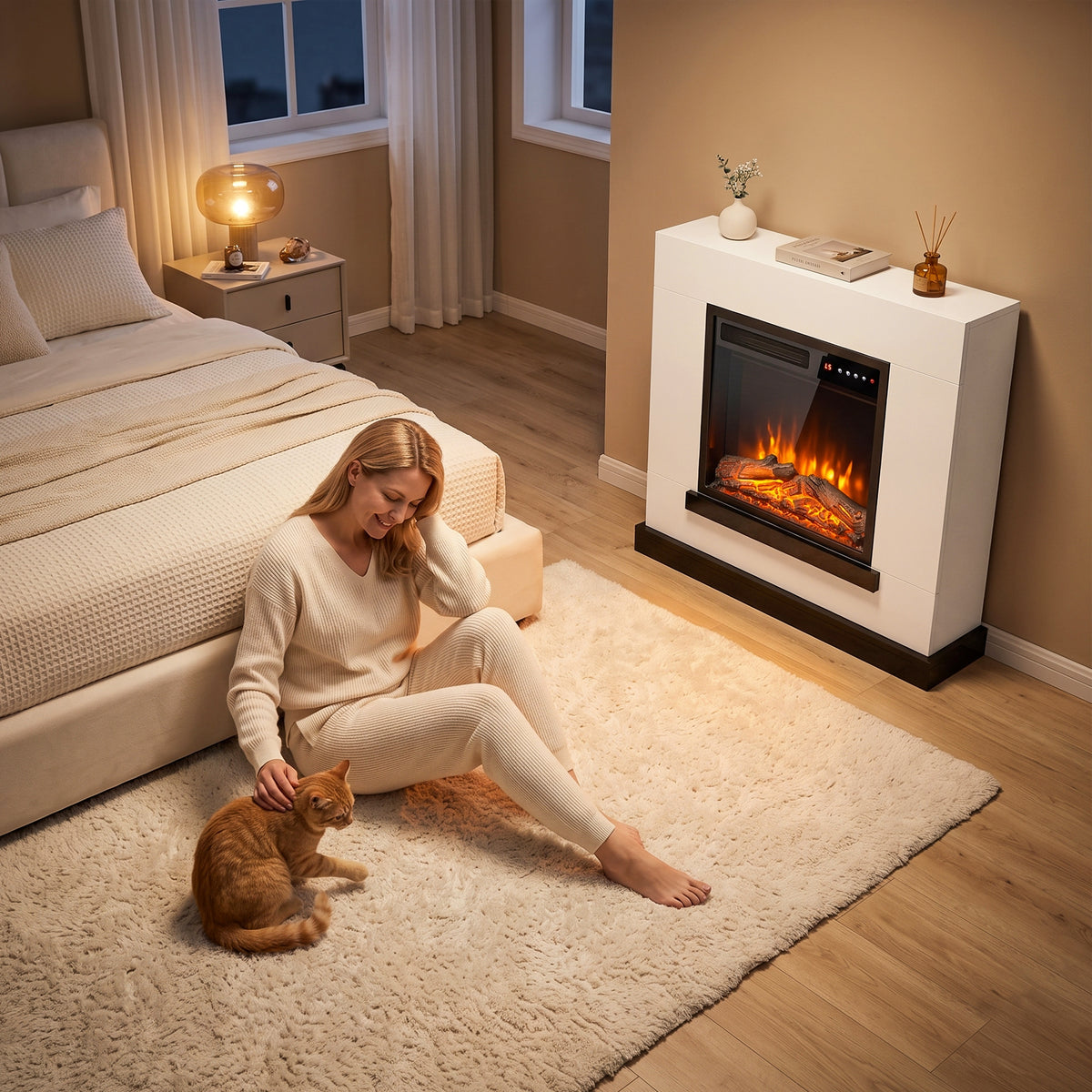HOMCOM Freestanding Electric Fireplace Suite, Electric Fire and Surround, Adjustable Flame Effect, Remote, Timer, 900W/1800W