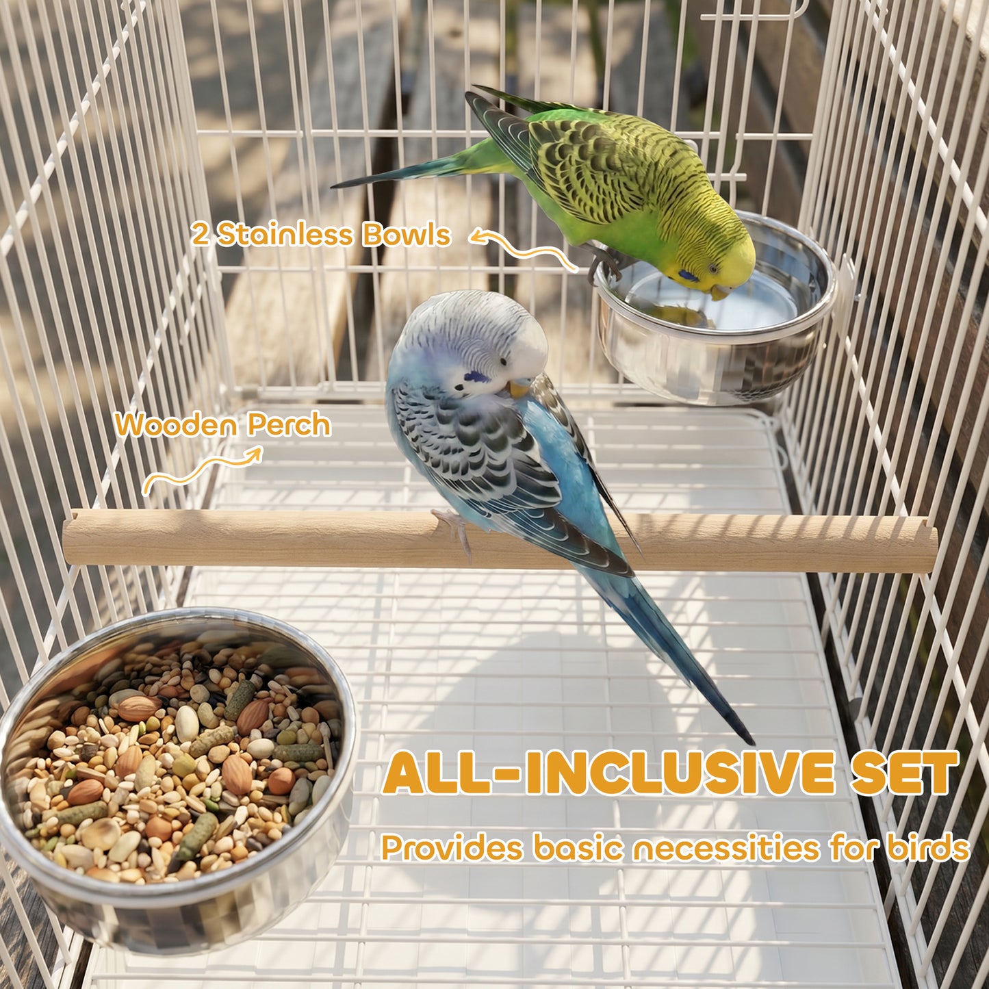 PawHut Bird Cage Foldable Portable Budgie Cage with Wooden Perch 2 Bowls for Travel 49 x 31 x 40 cm Black