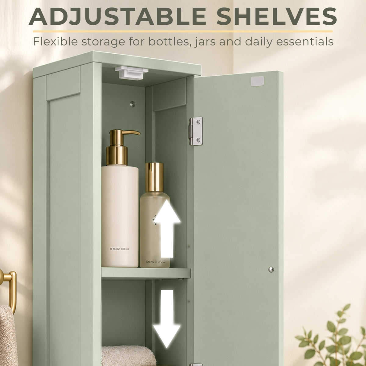 HOMCOM 185 cm Tall Bathroom Cabinet with Arched Doors - Light Green