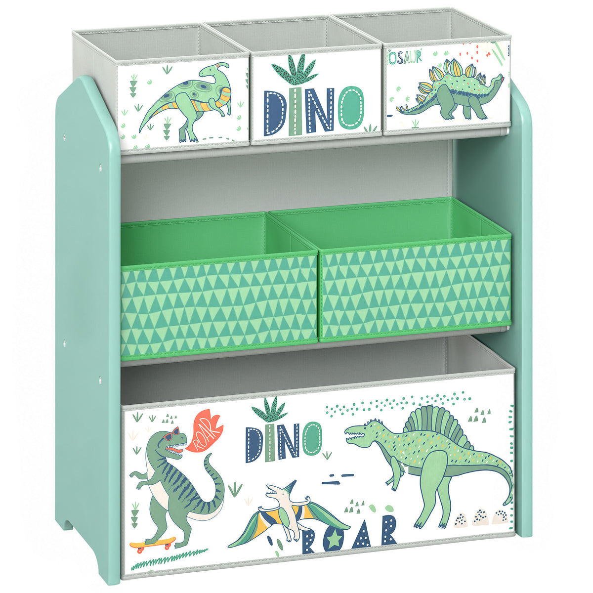 AIYAPLAY Toy Storage Organiser, 3-Tier Wooden Kids Toy Storage Rack with 6 Fabric Storage Bins for Bedroom, Kids Room, Green Default Title