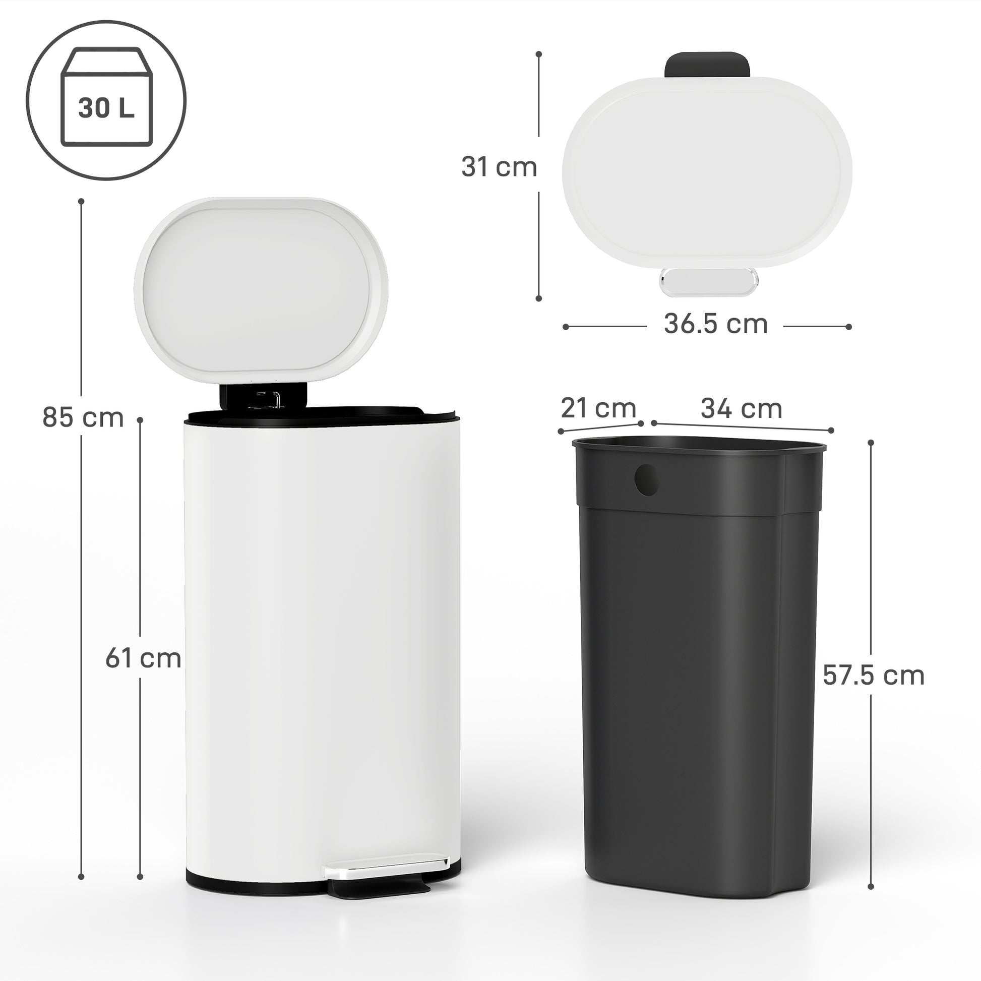 HOMCOM 30 L Modern Curved Kitchen Bin - Cream