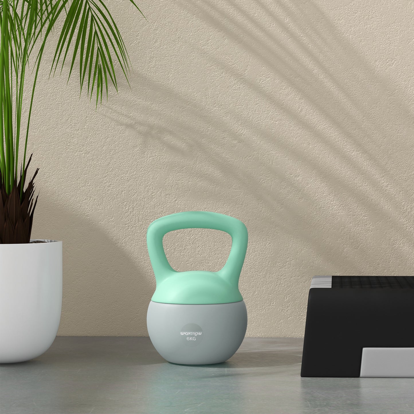 SPORTNOW 2 x 6kg Soft Kettlebell, Kettle Bell with Non-Slip Handle, for Home Gym, Strength Training, Cardio - Grey and Green - LiamsBargains.co.uk