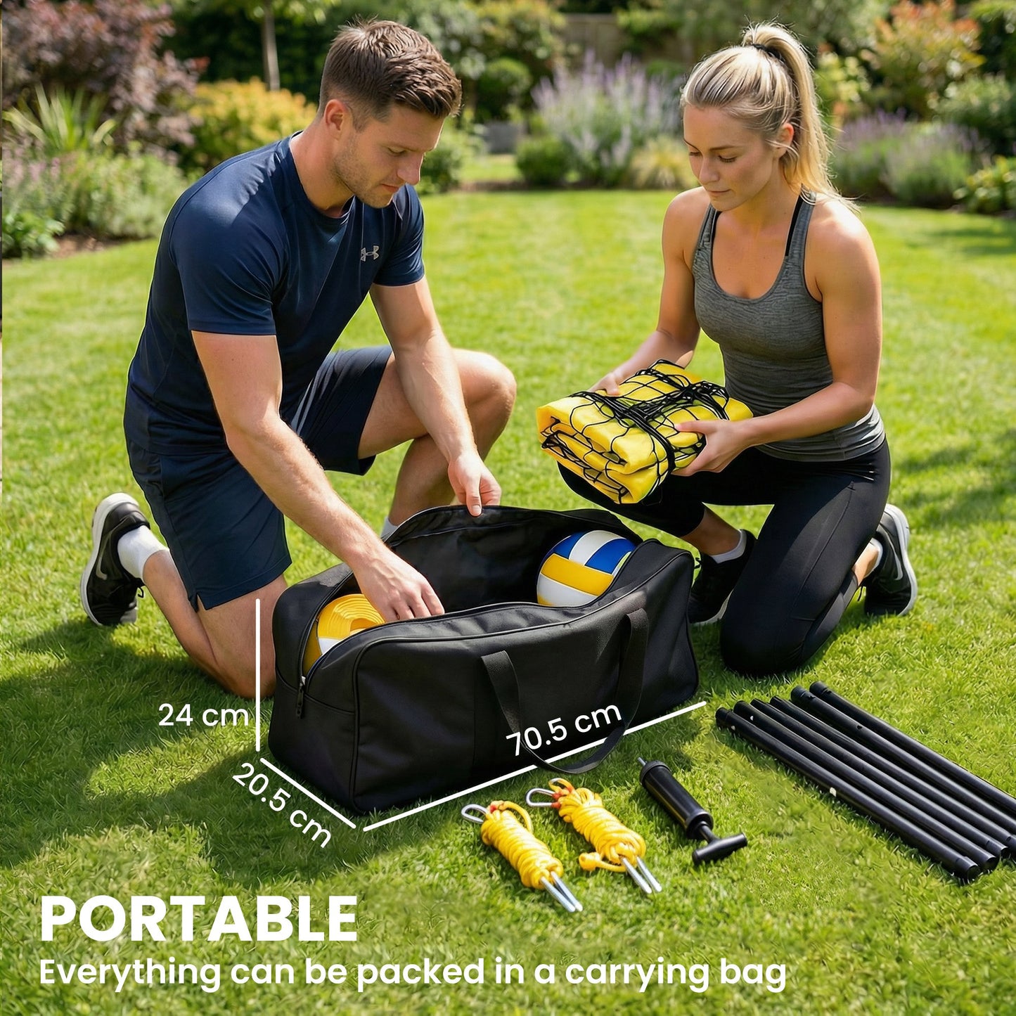 SPORTNOW Portable Volleyball Net Set with Adjustable Height Steel Poles, Volleyball, Boundary Line and Carrying Bag for Beach