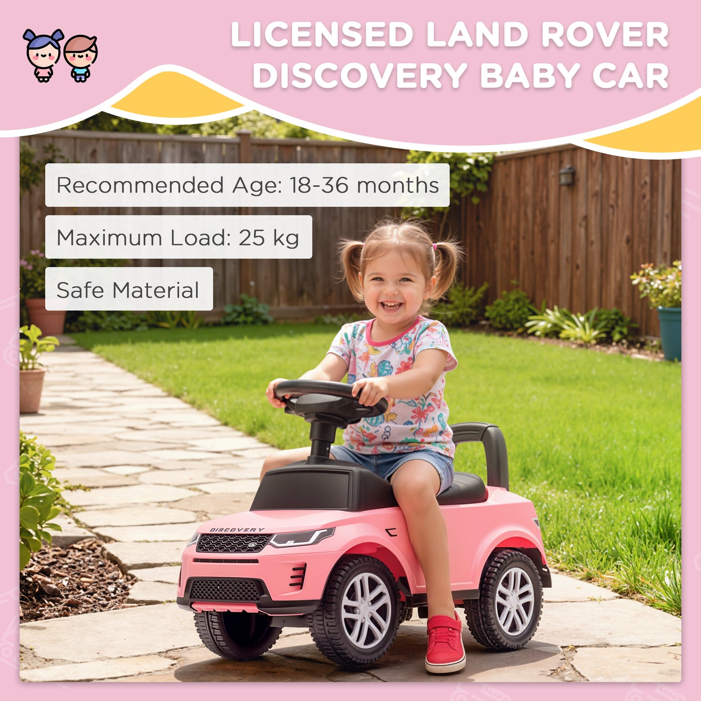 AIYAPLAY Land Rover Licensed Toddler Ride on Car with Horn, Engine Sounds, Under-Seat Storage, for 18-36 Months, Pink
