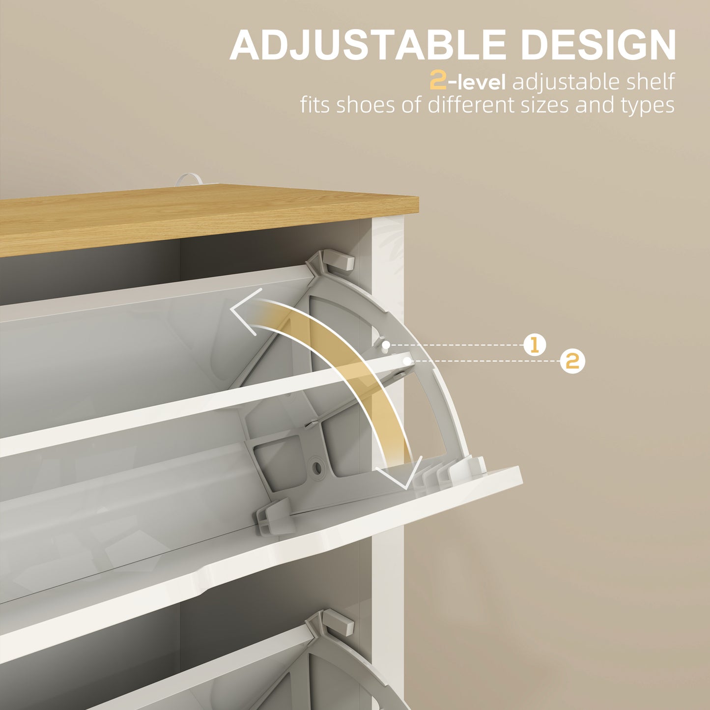 HOMCOM Slim Shoe Cabinet, Narrow Shoe Cupboard with 3 Flip Drawers, Adjustable Shelves for 18 Pairs of Shoes, High Gloss White