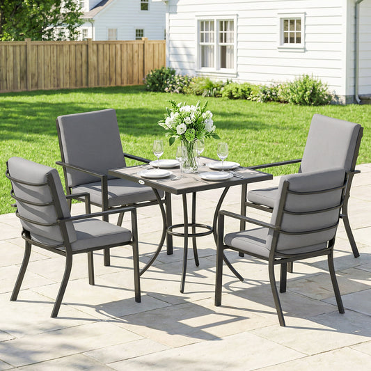 Outsunny 5 Pieces Outdoor Dining Set with Thick Cushions, Garden Dining Set for 4 with Stackable Chairs, Grey