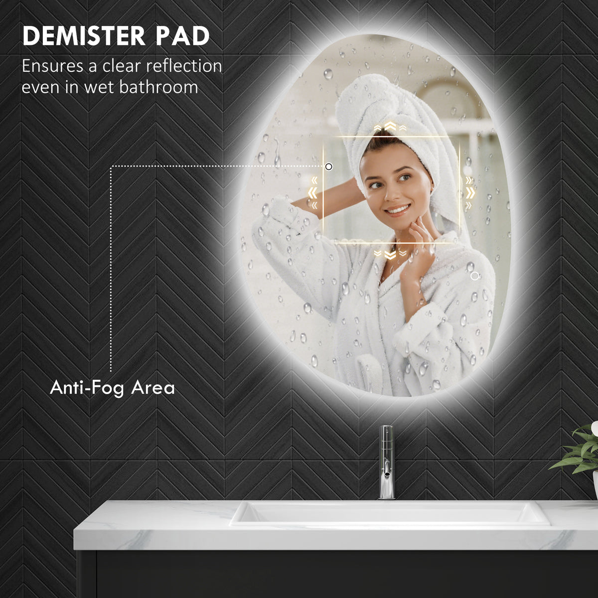 HOMCOM 80x60cm Bathroom Mirror with LED Lights, 3 Colours Dimmable, Anti-Fog, Memory & Touch Switch, IP44