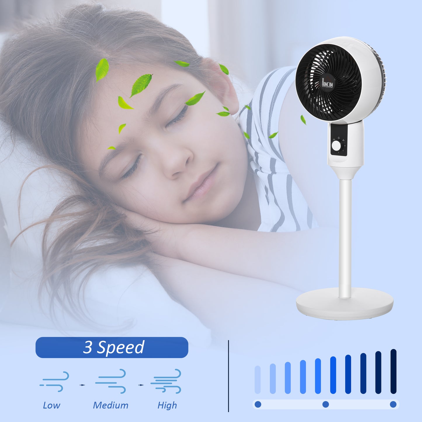 HOMCOM 9'' Air Circulator Fan 3 Speed, 70° Oscillation 90° Vertical Tilt, Carry Handle, Pedestal Fan, Pedestal Fan for Living Room, Bedroom, Office, White and Black