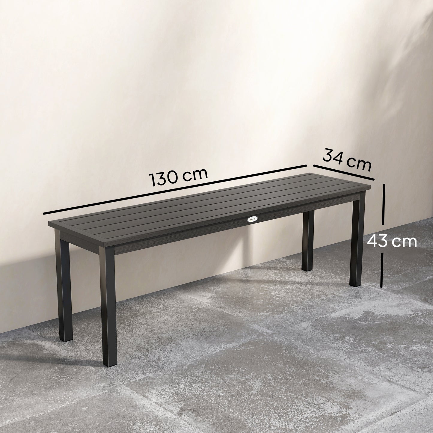 Outsunny 2 Seater Garden Bench, Outdoor Bench Loveseat with Wood-Effect Slatted Seat and Steel Frame for Patio, Park, Grey